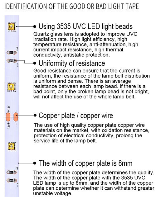 DC12V 270nm UVC LED Strip Lamp